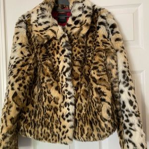 Leopard print faux fur jacket